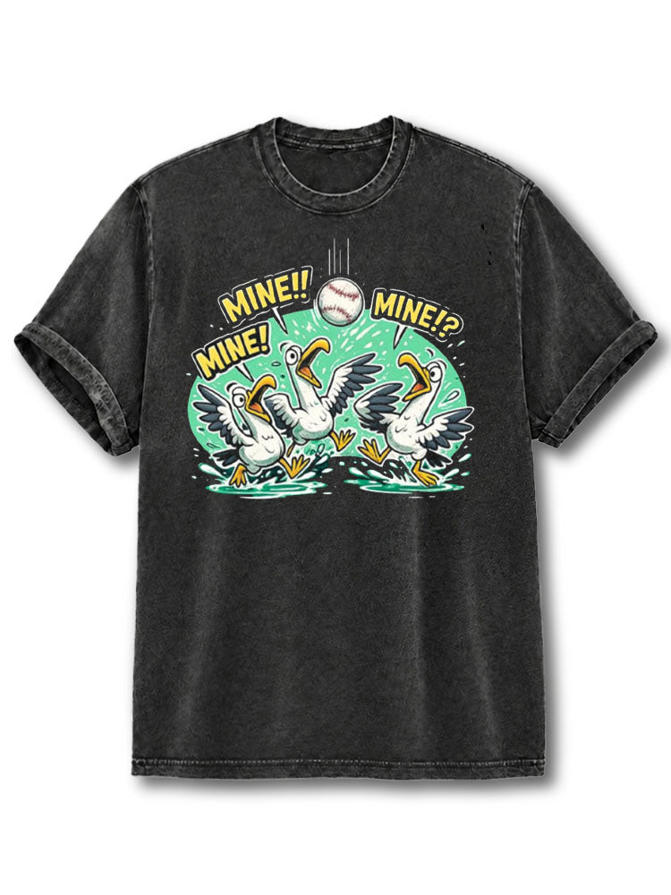 Funny Seagull Baseball Washed T-Shirt