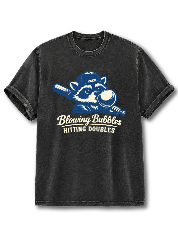 Blowing Bubbles Hitting Doubles Washed T-Shirt