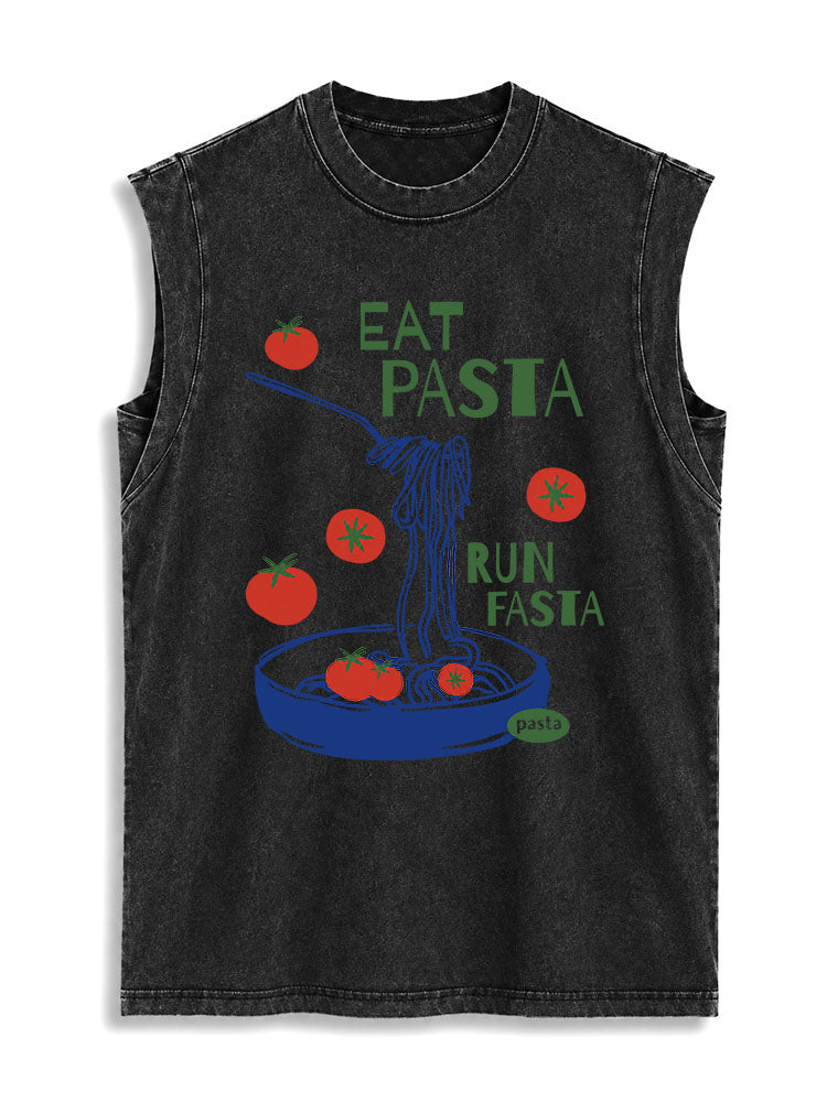 Eat Pasta Run Fasta Vintage Washed Cotton Tank Top