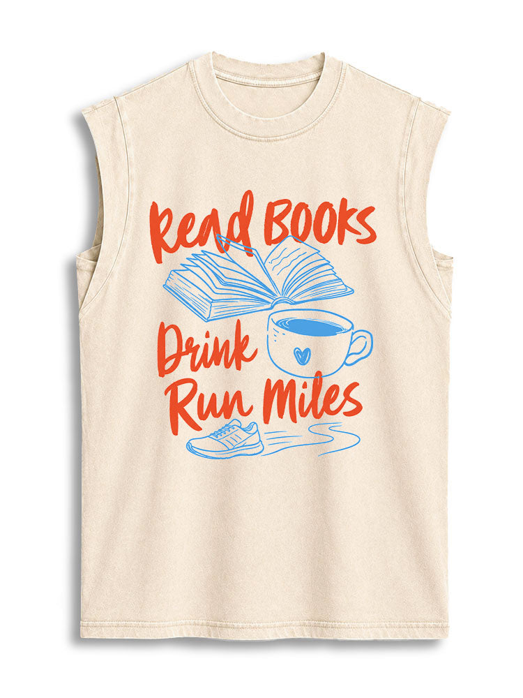 Read Drink Run Vintage Washed Cotton Tank Top