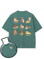 Dog reading running repeat  Washed T-Shirt