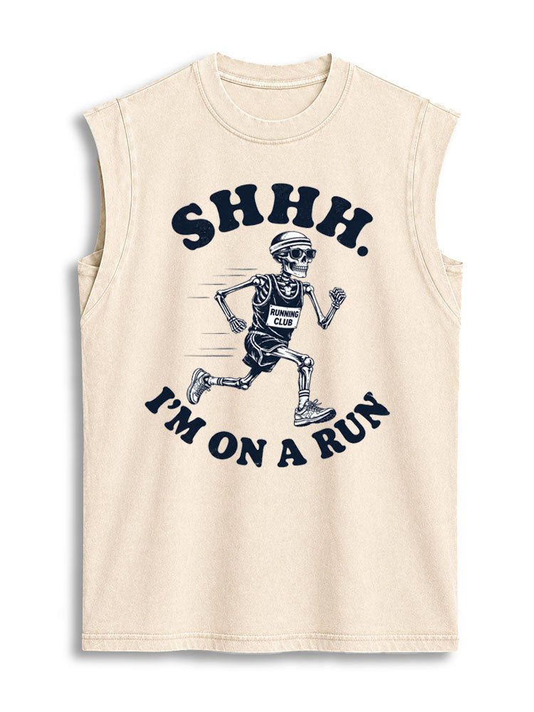 Shhh I'm On A Run Vintage Washed Cotton Tank Top