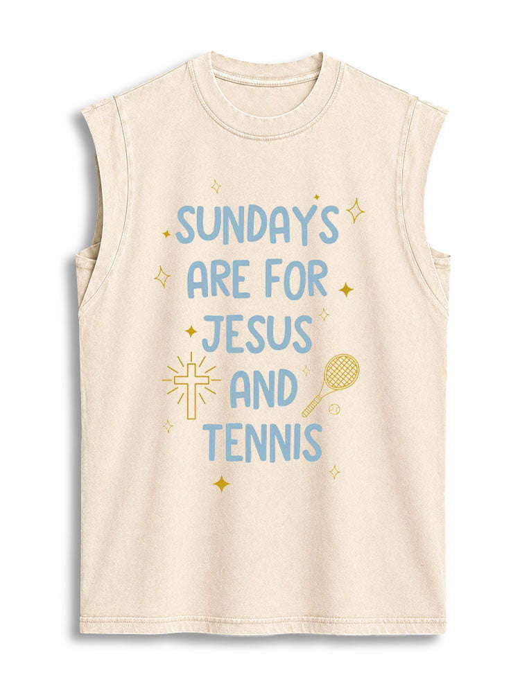SUNDAYS ARE FOR JESUS AND TENNIS Vintage Washed Cotton Tank Top