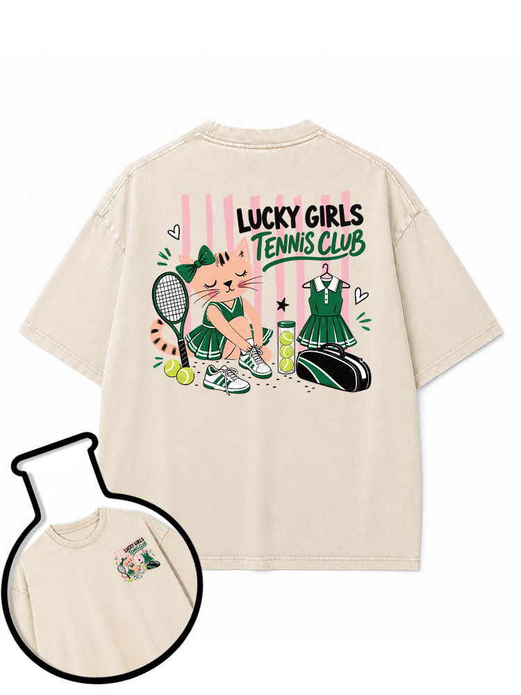 lucky girls tennis club Washed T-Shirt