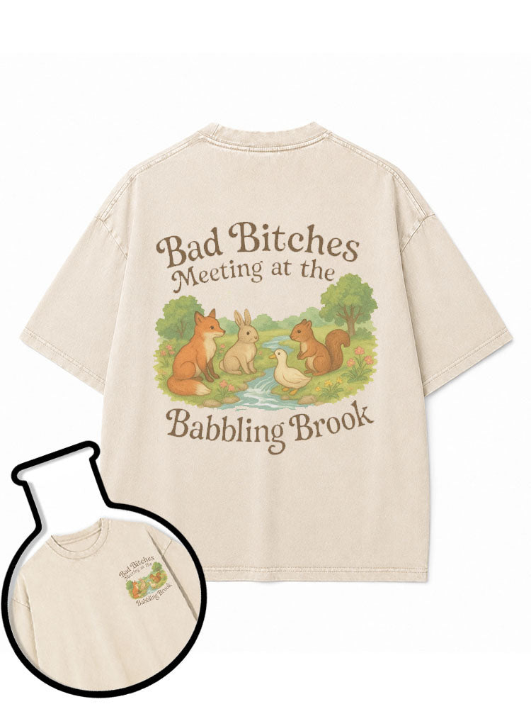 Bad Bitches Meeting at the Babbling Brook Washed T-Shirt