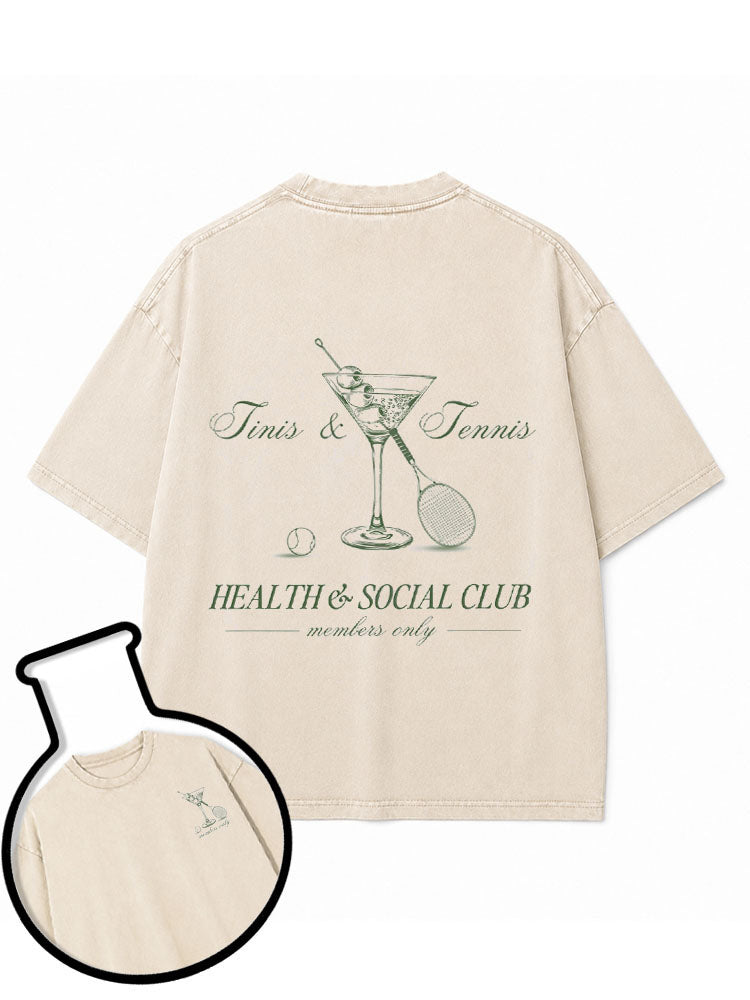 Tinis & Tennis HEALTH & SOCIAL CLUB Washed T-Shirt