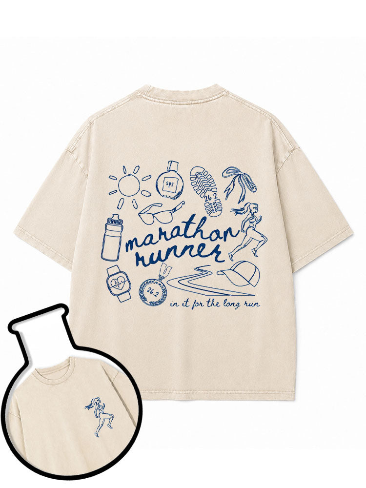 MARATHON RUNNER IN IT FOR THE LONG RUN Washed T-Shirt