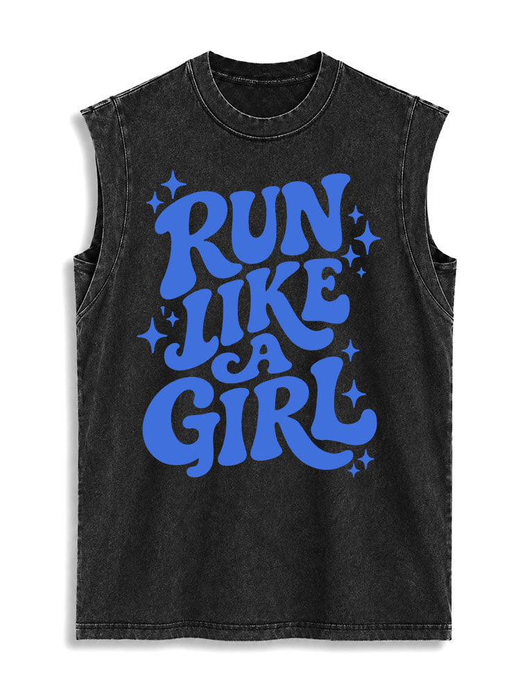 Running Like A Girl Vintage Washed Cotton Tank Top