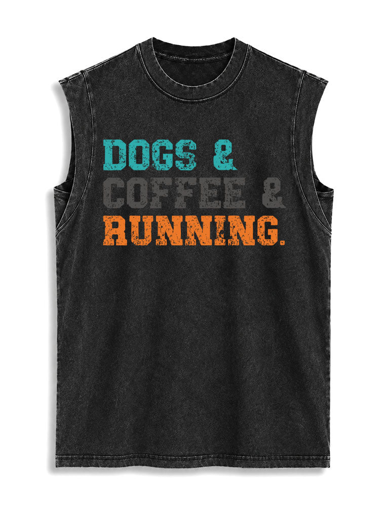 Dogs Coffee And Running Vintage Washed Cotton Tank Top