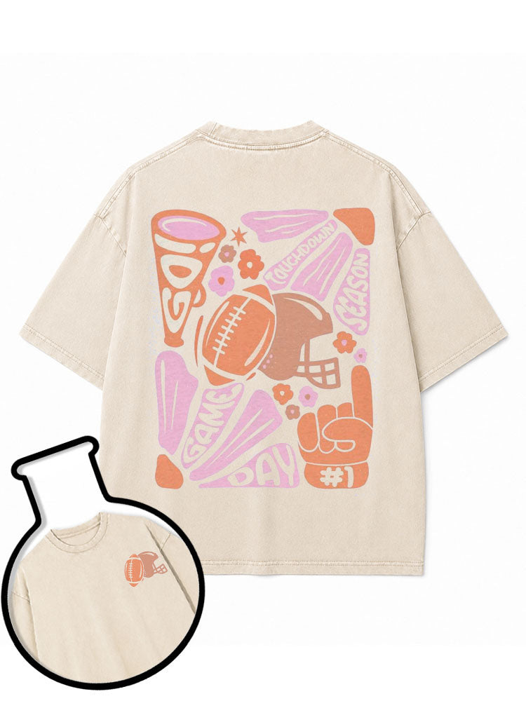 GO TOUCHDOWN SEASON GAME DAY Washed T-Shirt