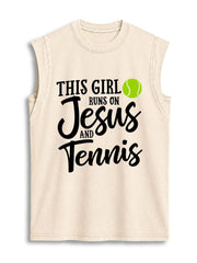 THIS GIRL RUNS ON Jesus AND Tennis Vintage Washed Cotton Tank Top