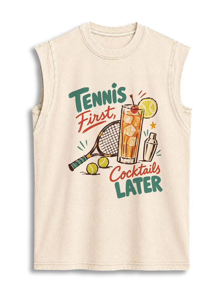 TENNIS First Cocktails LATER Vintage Washed Cotton Tank Top