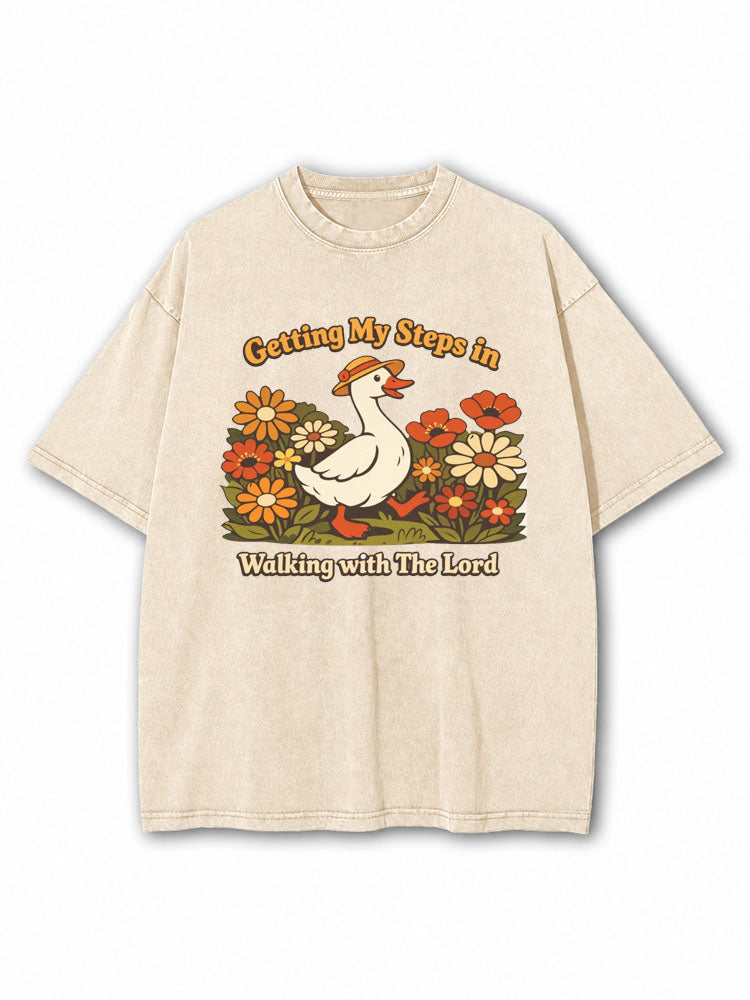 Getting My Steps In Walking With The Lord Washed T-Shirt