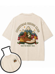 faux embroidery print CHRISTMAS HIKING CLUB Washed T-Shirt