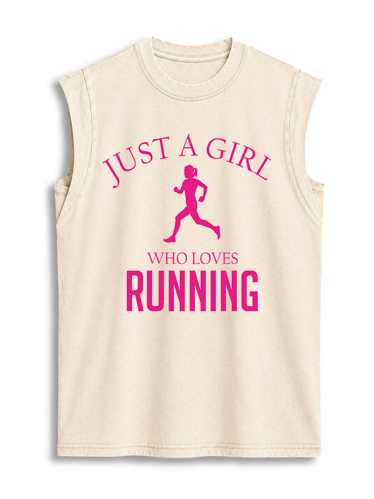 JUST A GIRL WHO LOVES RUNNING Vintage Washed Cotton Tank Top