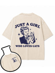JUST A GIRL WHO LOVES CATS Washed T-Shirt