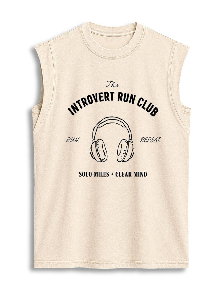 The INTROVERT RUN CLUB Vintage Washed Cotton Tank Top