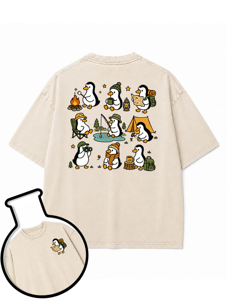 Camping Life penguin Washed T-Shirt