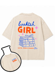bookish GIRL COFFEE BOOKS RUNNING Washed T-Shirt