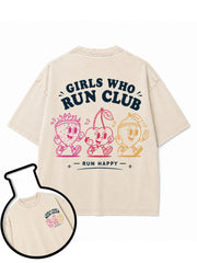GIRLS WHO RUN CLUB RUN HAPPY Washed T-Shirt