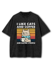 I Like Cats And Coffee Washed T-Shirt