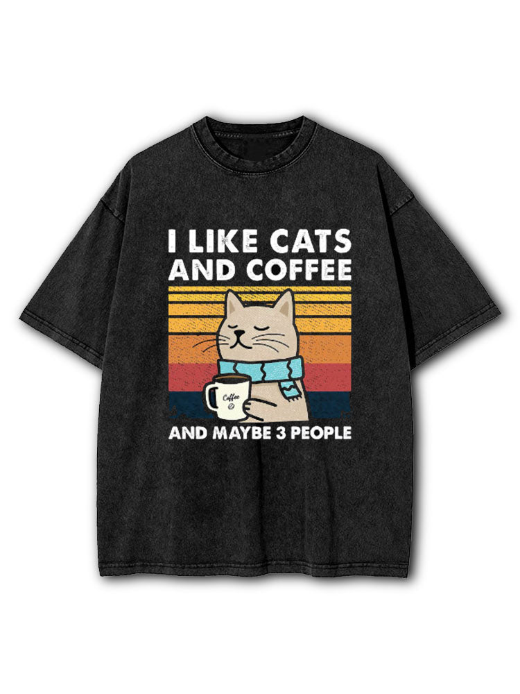 I Like Cats And Coffee Washed T-Shirt