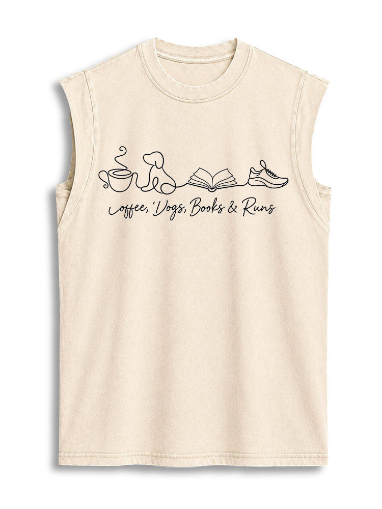 Coffee Dogs Books & Runs Vintage Washed Cotton Tank Top