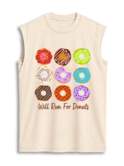 Will Run For Donuts Vintage Washed Cotton Tank Top