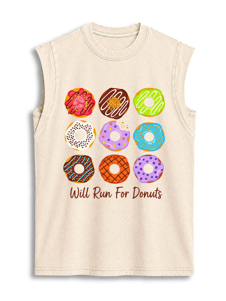 Will Run For Donuts Vintage Washed Cotton Tank Top
