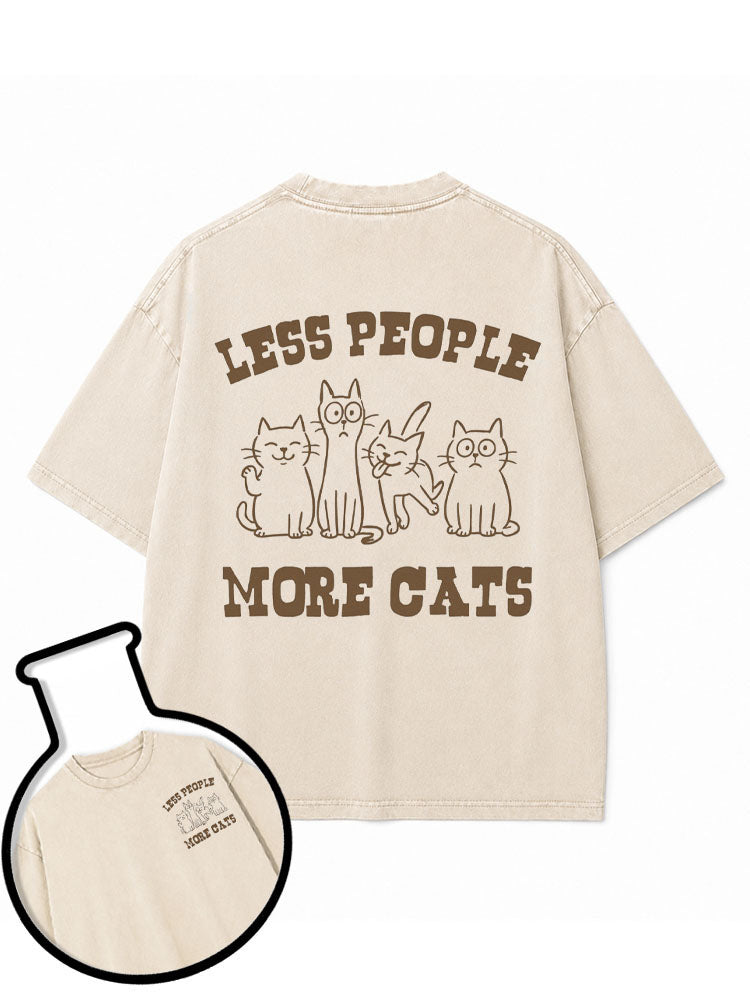 LESS PEOPLE MORE CATS Washed T-Shirt