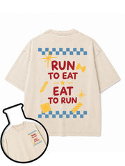 RUN TO EAT EAT TO RUN Washed T-Shirt