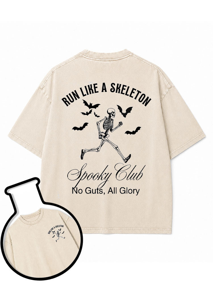 RUN LIKE A SKELETON  Spooky Club Washed T-Shirt