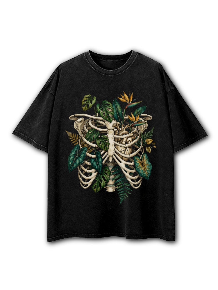 Skeleton Plant Body Washed T-Shirt