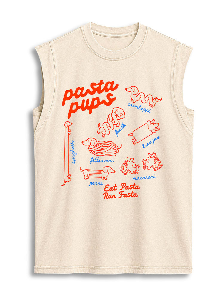 pasta pups Eat Pasta Run Fasta Vintage Washed Cotton Tank Top