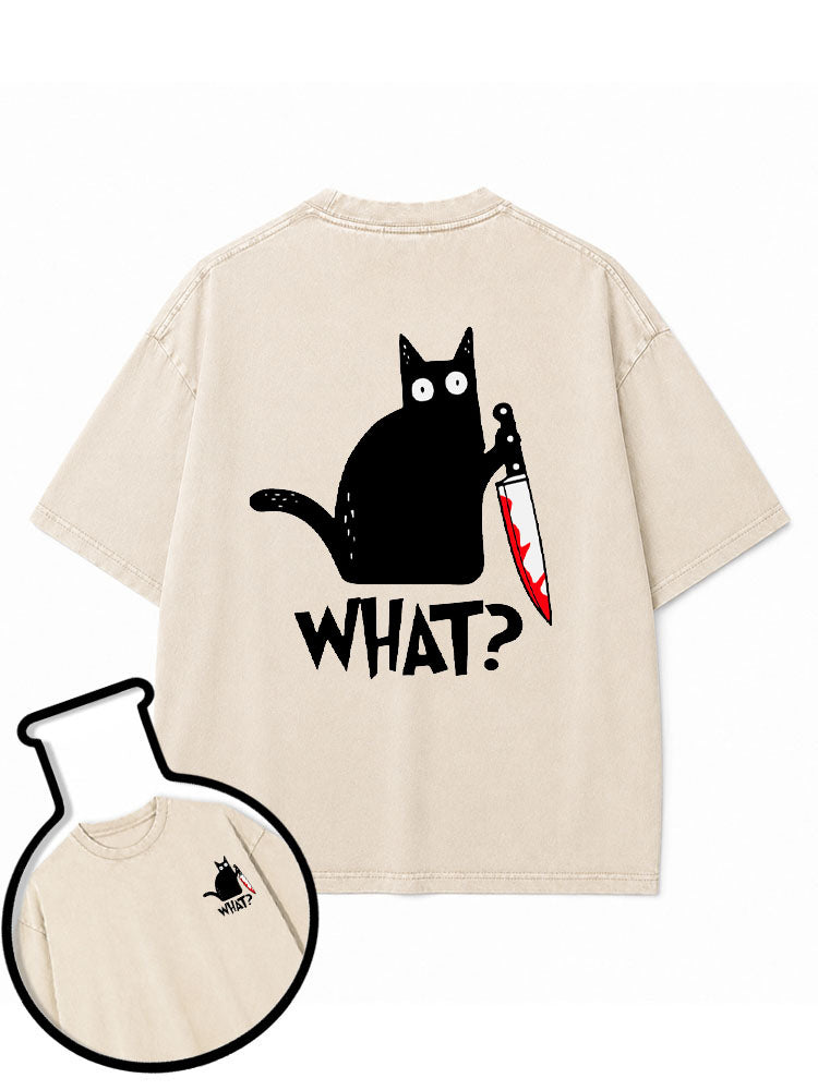 Cat WHAT Washed T-Shirt