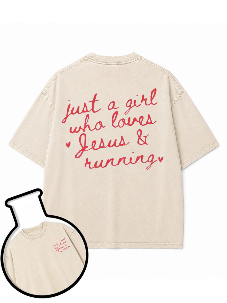 JUST A GIRL WHO LOVES JESUS & RUNNING Washed T-Shirt