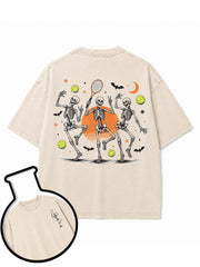 Halloween Skull Tennis Ball Washed T-Shirt
