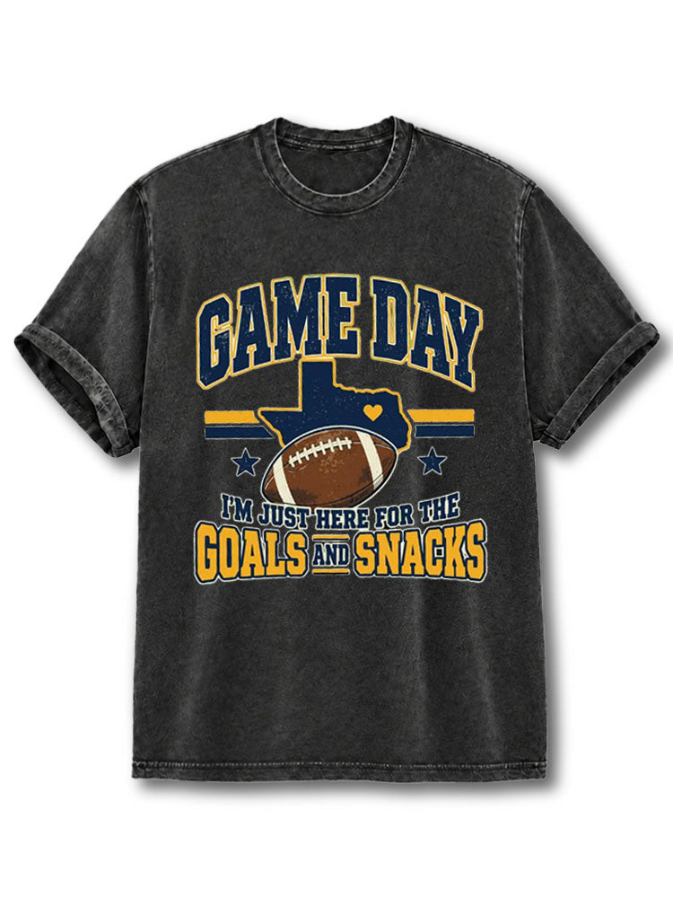 GAME DAY I'M JUST HERE FOR THE GOALS AND SNACKS Washed T-Shirt