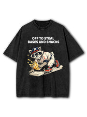 Off To Steal Bases and Snacks Washed T-Shirt