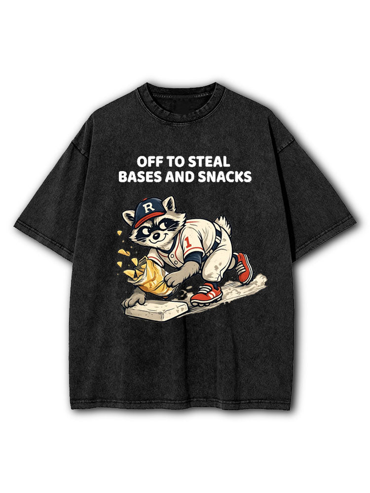 Off To Steal Bases and Snacks Washed T-Shirt
