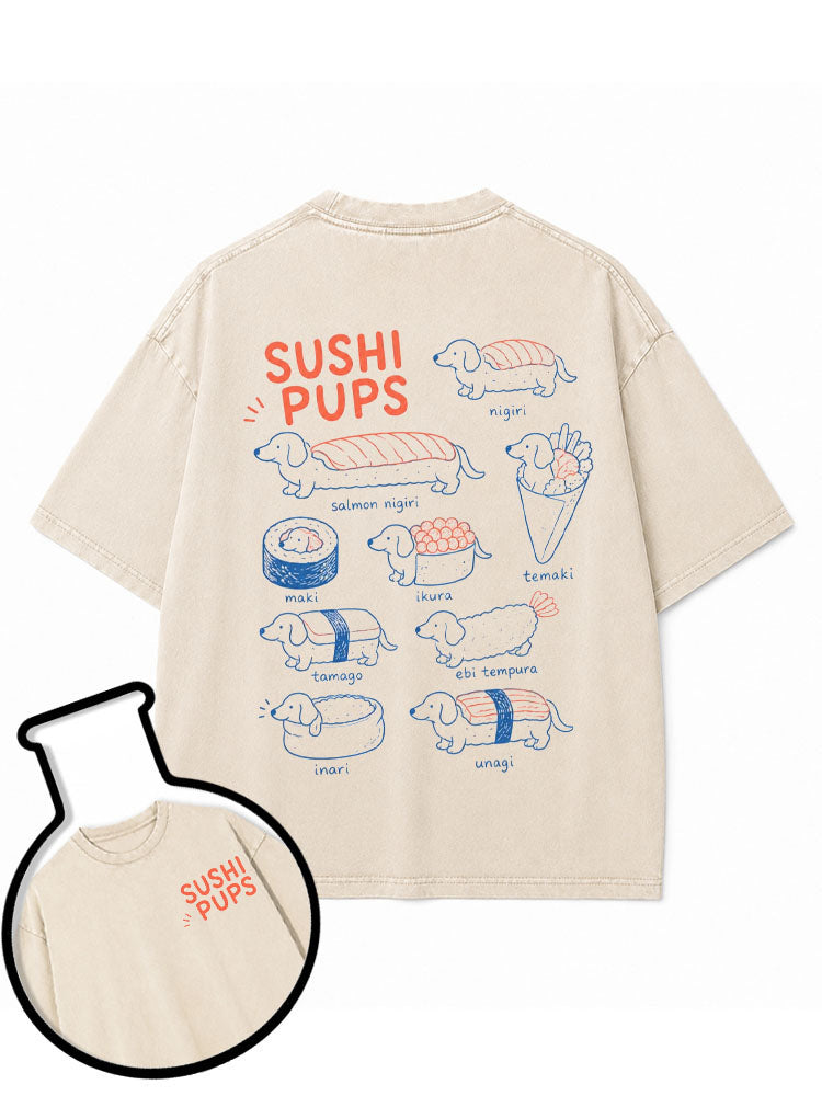 SUSHI PUPS Washed T-Shirt