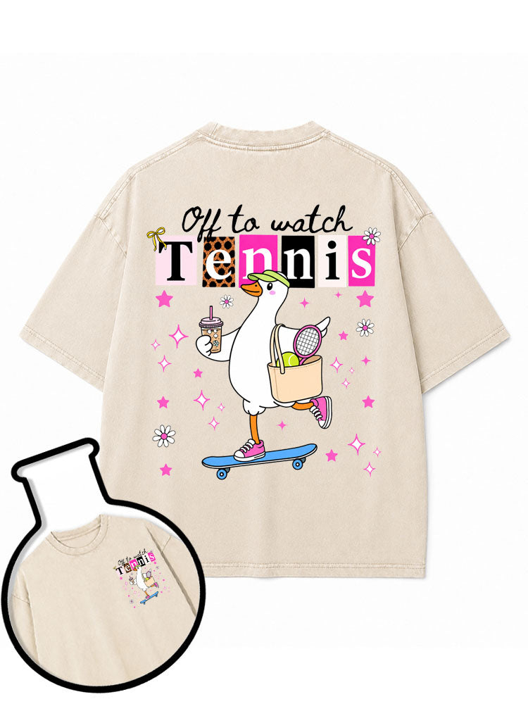 OFF TO WATCH TENNIS Washed T-Shirt
