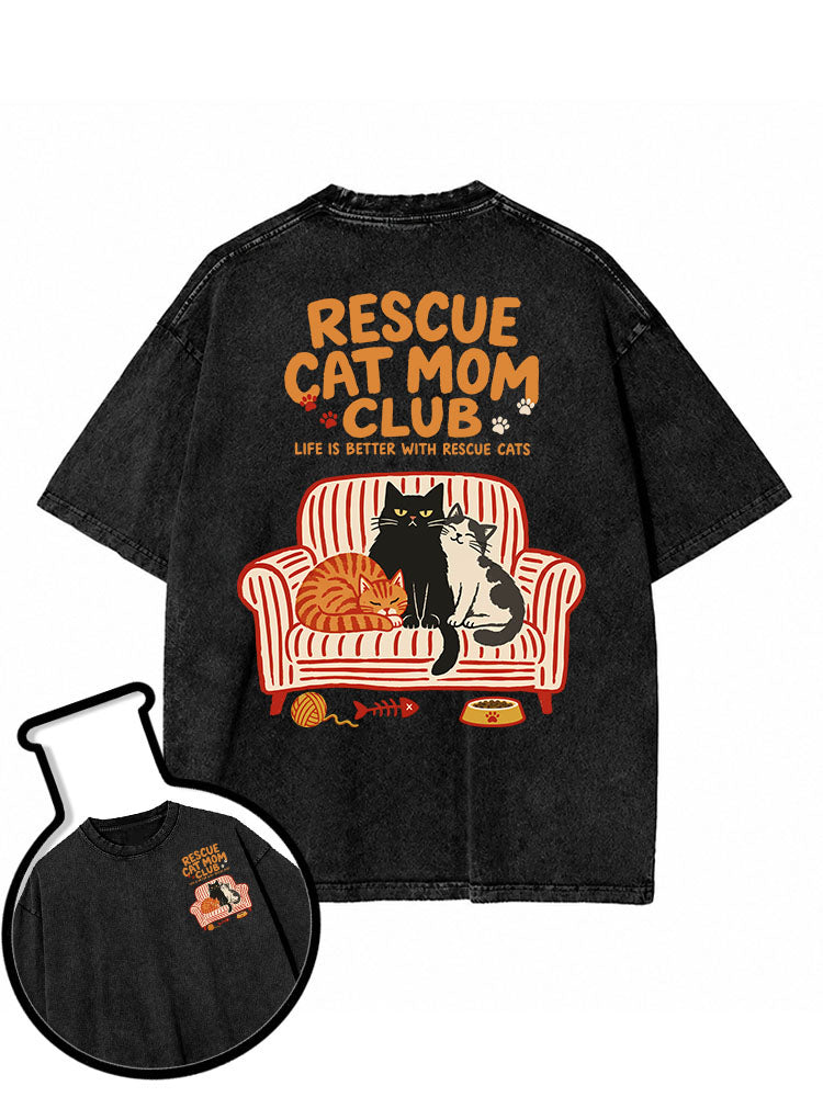 RESCUE CAT MOM CLUB Washed T-Shirt