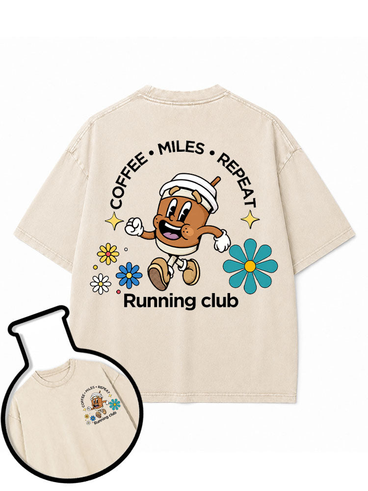 COFFEE MILES REPEAT RUNNING CLUB Washed T-Shirt