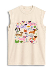 Dachshund reading and running Vintage Washed Cotton Tank Top