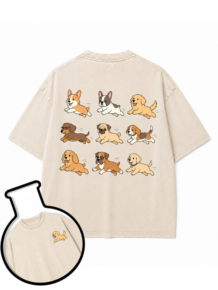 Funny Dog Running Washed T-Shirt