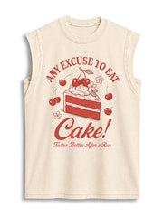 ANY EXCUSE TO EAT Cake Vintage Washed Cotton Tank Top