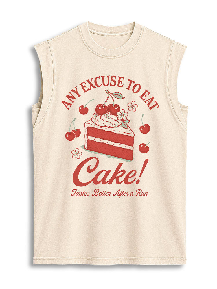 ANY EXCUSE TO EAT Cake Vintage Washed Cotton Tank Top