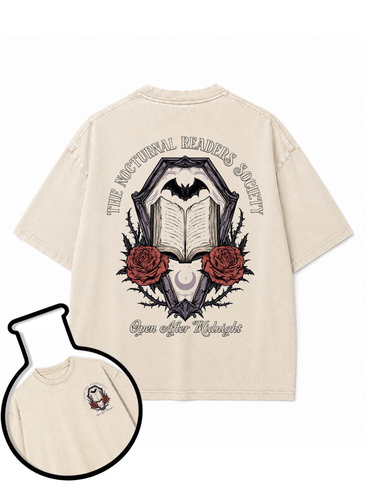 THE NOCTURNAL READERS SOCIETY Open After Midnight Washed T-Shirt