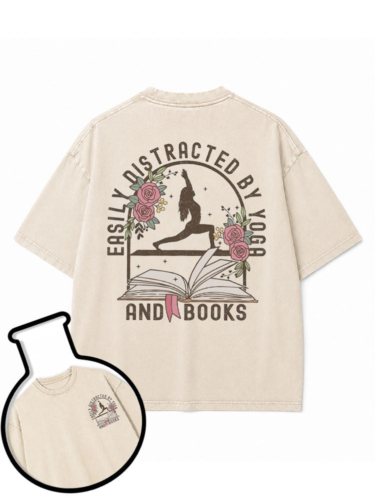 EASILY DISTRACTED BY YOGA AND BOOKS Washed T-Shirt